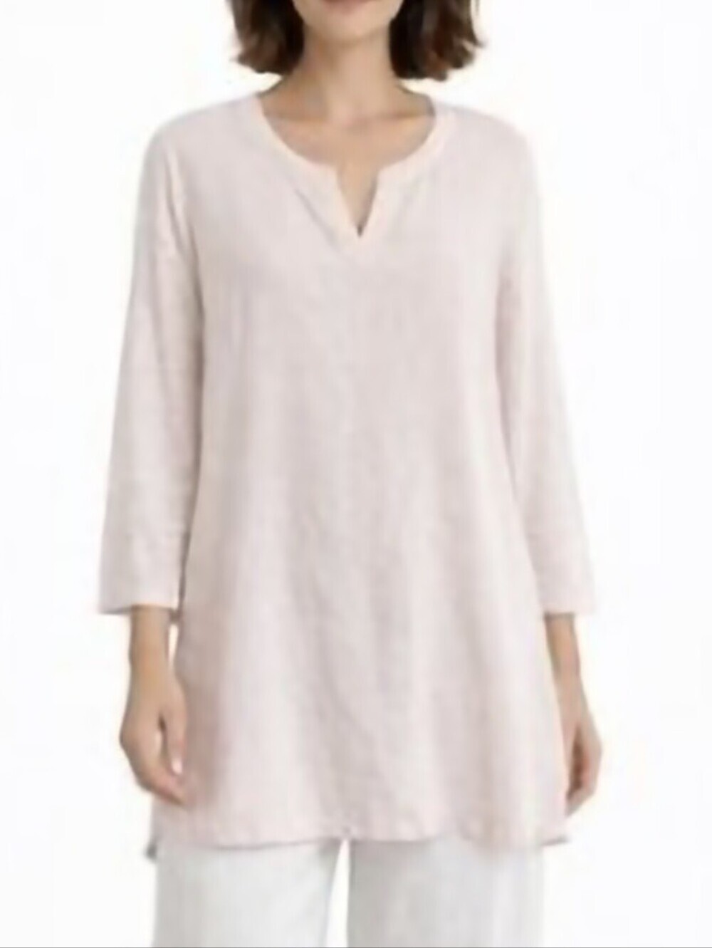 J Jill Love Linen Popover Notch Neck Pink Tunic Blouse Size M Mixed Knit Woven